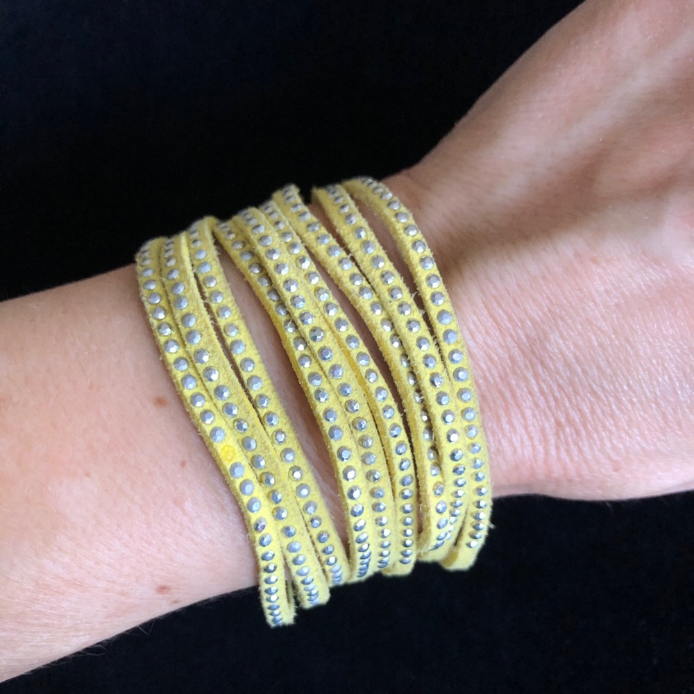 Yellow Layered Leather with Silver Tone Studs Bracelet